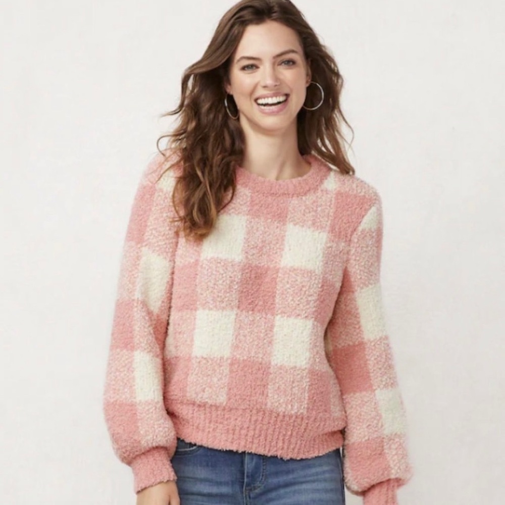 Lauren Conrad Fuzzy Plaid Gingham Sweater